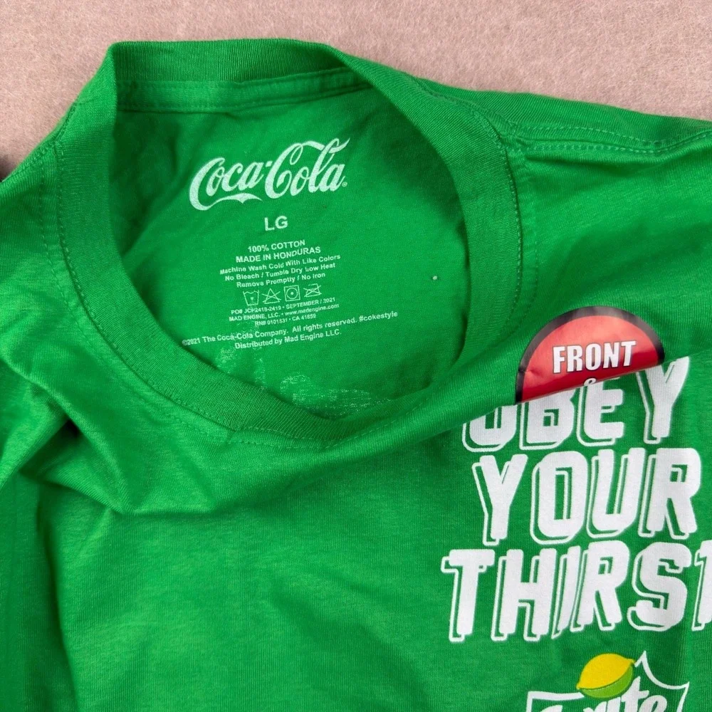 Sprite Coca-Cola T-Shirt Unisex Large Green‎ Obey Your Thirst Promo Tee